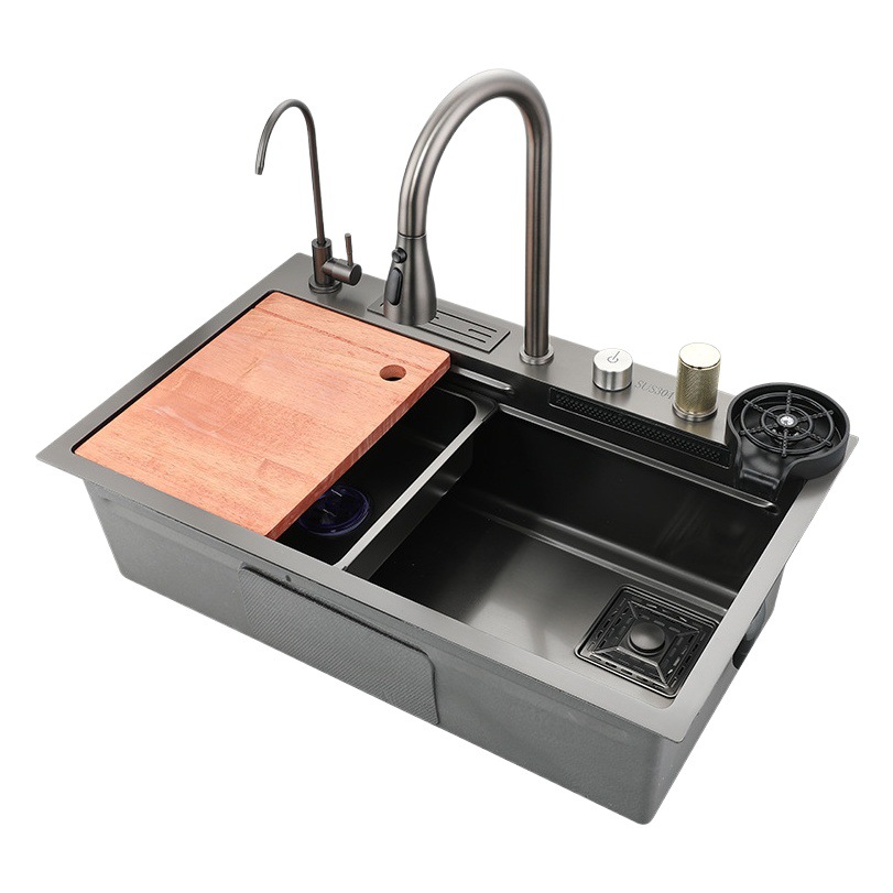 Acero inoxidable SUS304 incrustado volando cascada de lluvia fregadero nano gran fregadero de cocina fregadero