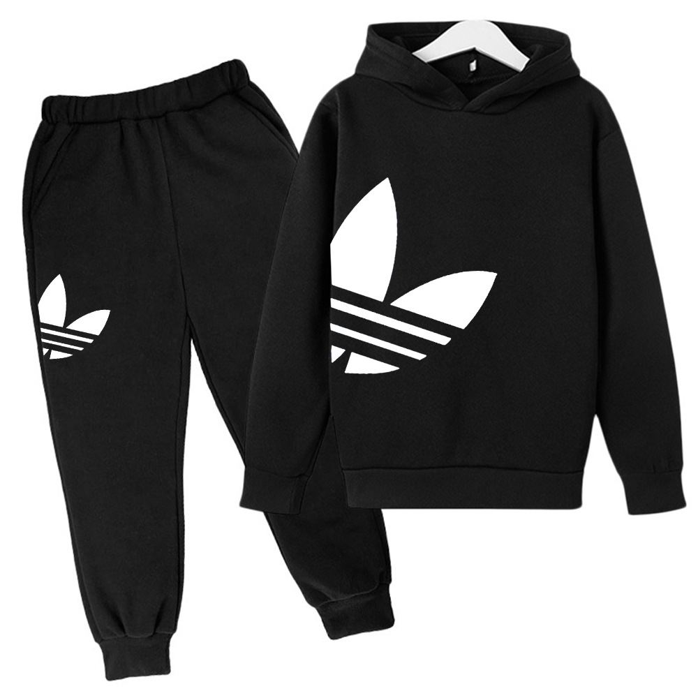 儿童卫衣套装男女连帽衫休闲卫衣+长裤套装  秋冬加绒保暖运动衫