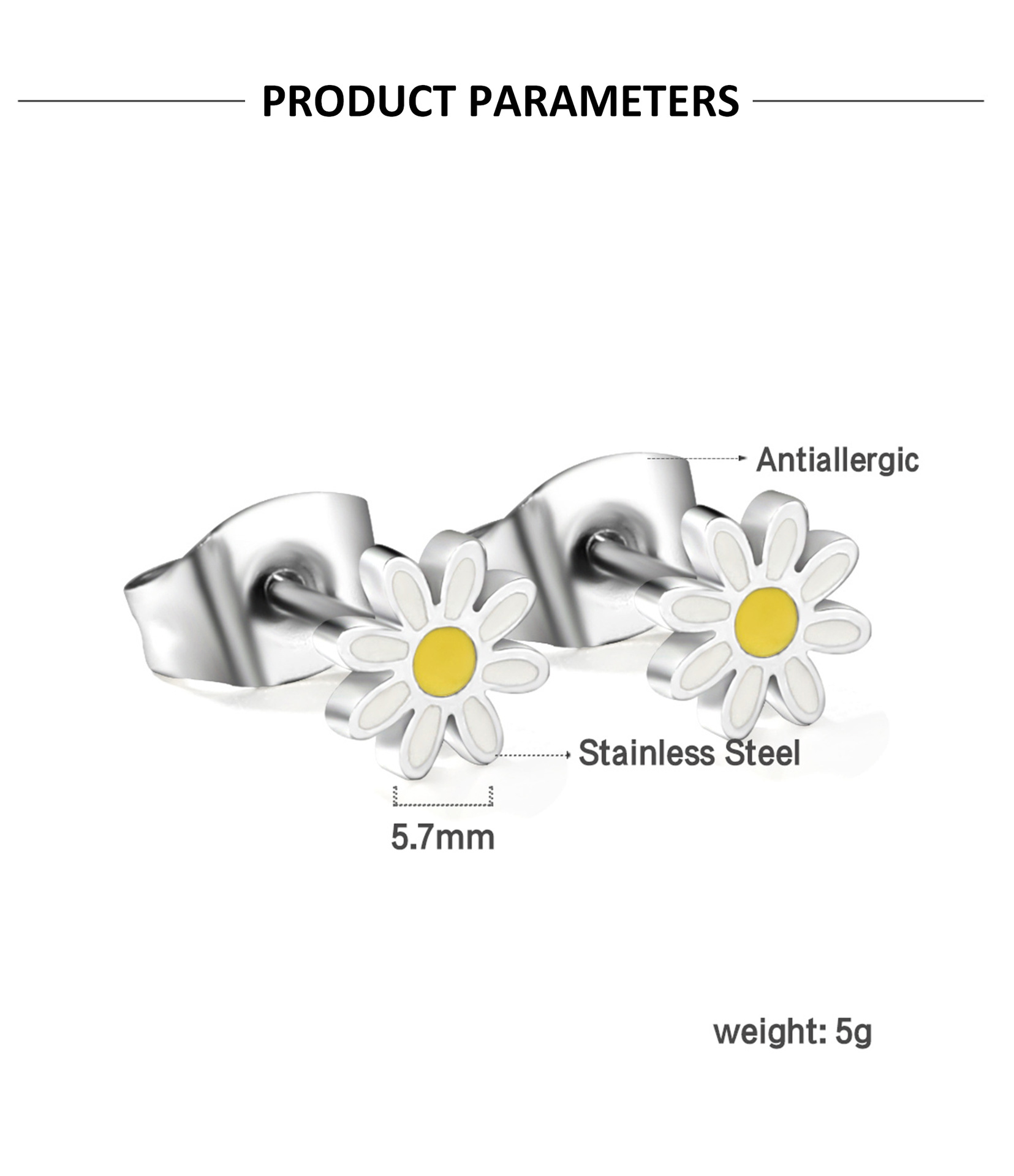 1 Pair Quantity Holiday, Daily Occasion 1 Pair Simple Style Classic Style Daisy Plating 304 Stainless Steel Drop Earrings Ear Studs