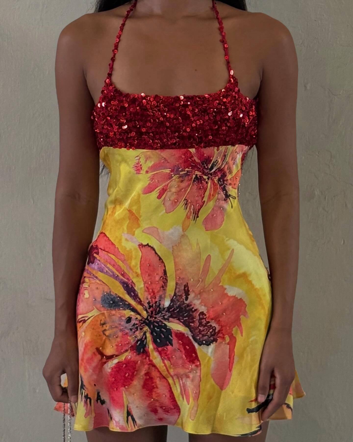 Sexy Sequined Slip Dress With Floral Print Patchwork Short Women's Stylish European And American Fashion New_ecoleips.com