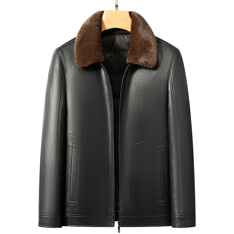 Enobani | High-Quality Men's Detachable Ferret Fur Collar Eco-Leather down Jacket Men's Duck down Coat 2588