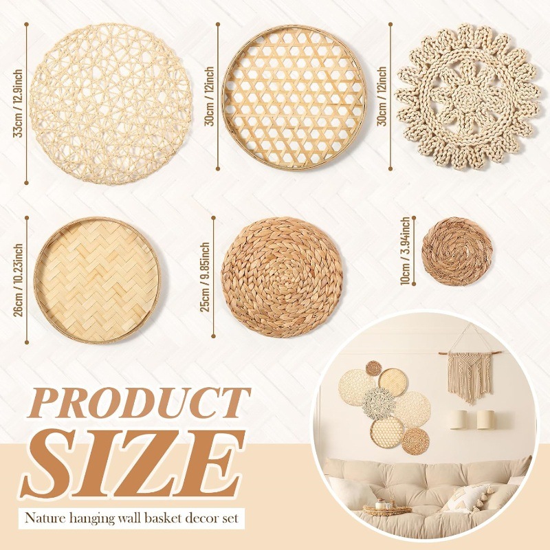 Cestas bohemias de pared conjunto de pared de paña trenzada pared decoración residencial puerta de entrada decoración de la sala de estar colgante trenzada a mano
