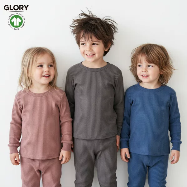 Gots Cross-Border Custom-Made Children's Pure Cotton Ribbed Home Wear Pajamas Two-Piece Set Casual Wear Long-Sleeved Baby Clothes