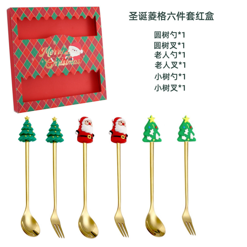 跨境圣诞餐具不锈钢勺叉套装创意雪人勺子叉子咖啡搅拌勺水果叉|undefined