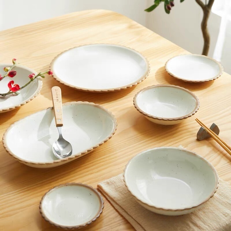 Japanese-Made Imported Mino Ware Rustic Ceramic Cookie Plate, Household Ceramic Dish, Rice Bowl, Curry Plate, Dessert Plate, Small Bowl