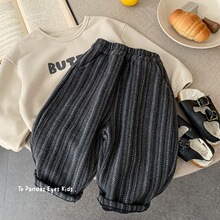 日系童装男童休闲裤加绒加厚秋冬款2025儿童冬装男孩呢料裤子条纹