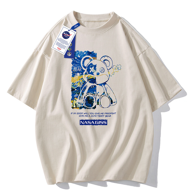 NASAGISS pesado nombre conjunto de los hombres de manga corta Camiseta de la pareja de las mujeres de la marca de moda de verano suelta media manga adolescentes