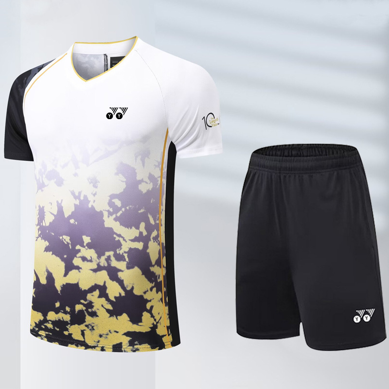 Yy New Badminton Suit for Men and Women, Sportswear, Quick-Drying Short-Sleeved Table Tennis Training and Competition Suit, Group Purchase Printing