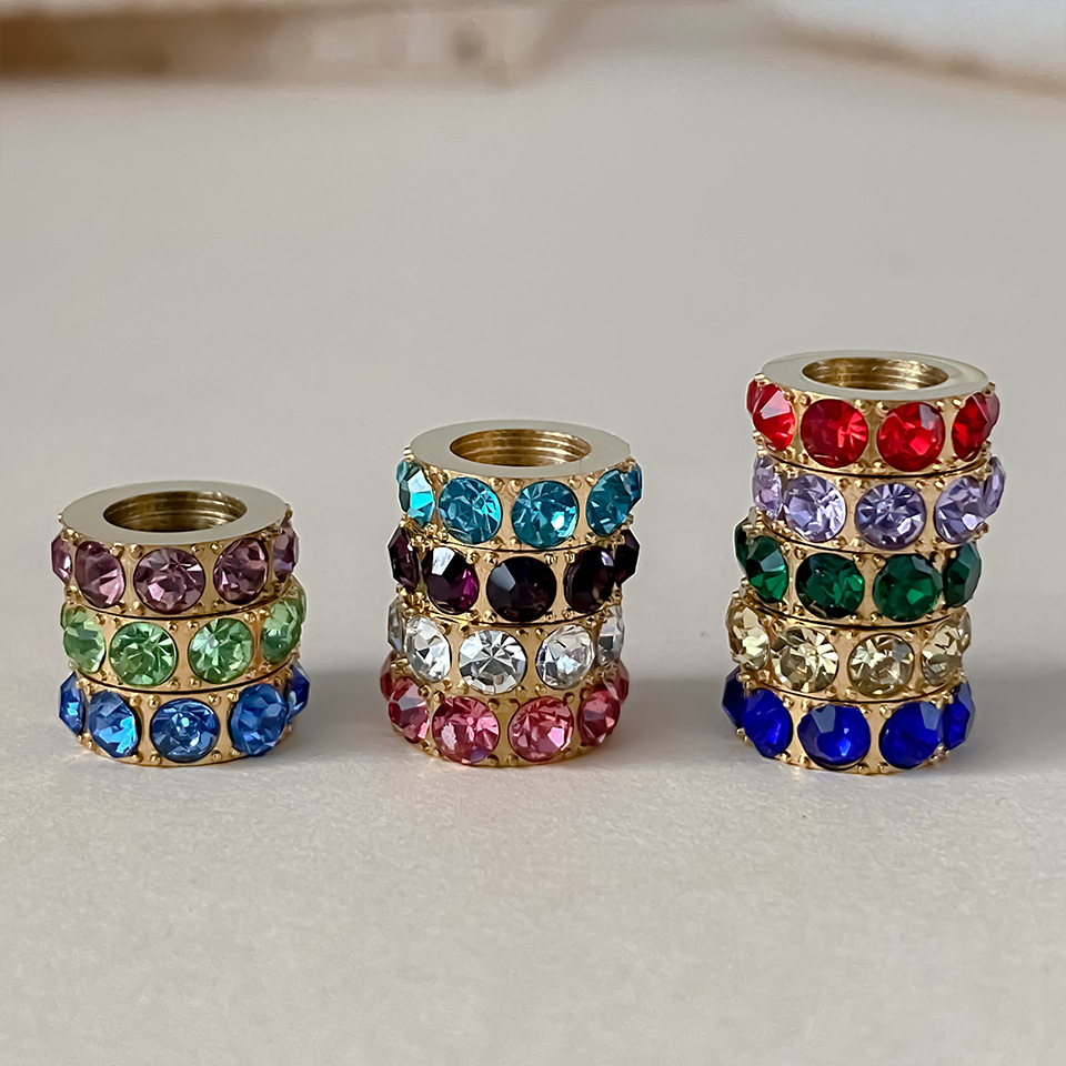 Stainless Steel Diamond-Encrusted Large Hole Spacer Spacer Beads DIY Jewelry Accessories Ins Necklace Pendant Gold-Plated Handmade Accessories