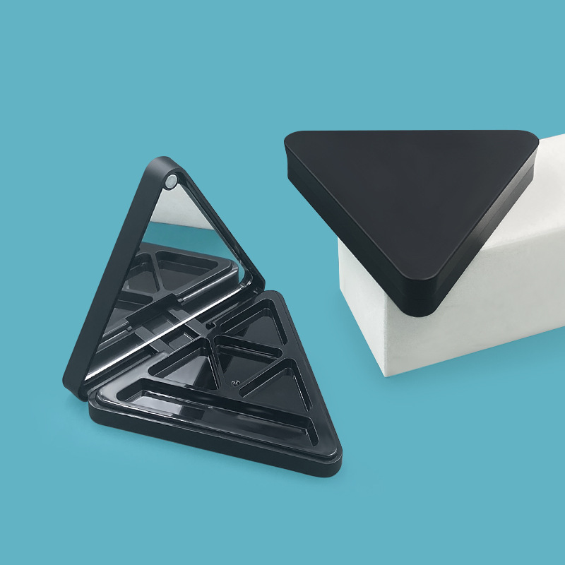 New triangle flip eye shadow box blush box 4 color powder cake box with brush makeup cosmetic packaging container