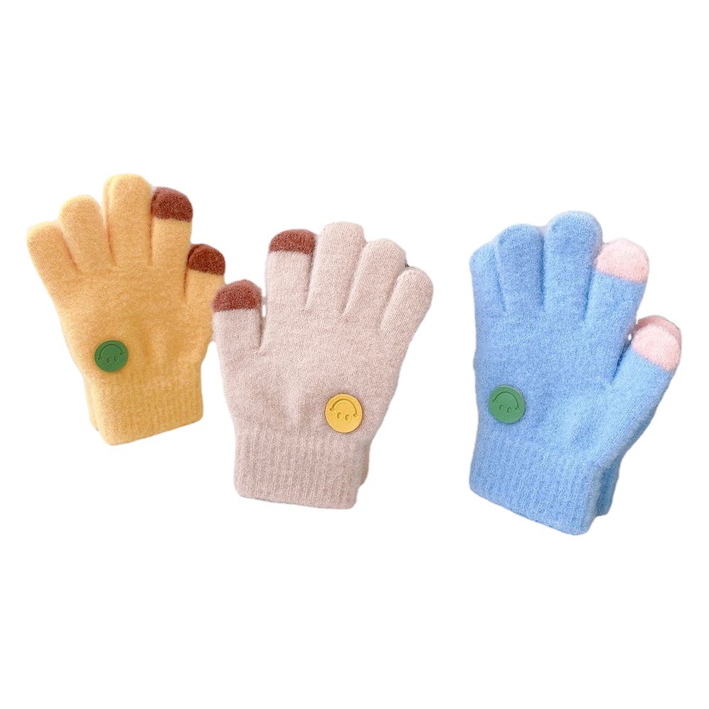 Children's Gloves Thin Boys Baby Boys Girls Winter Girls Five Fingers Warm Smiling Face Primary School Students Winter