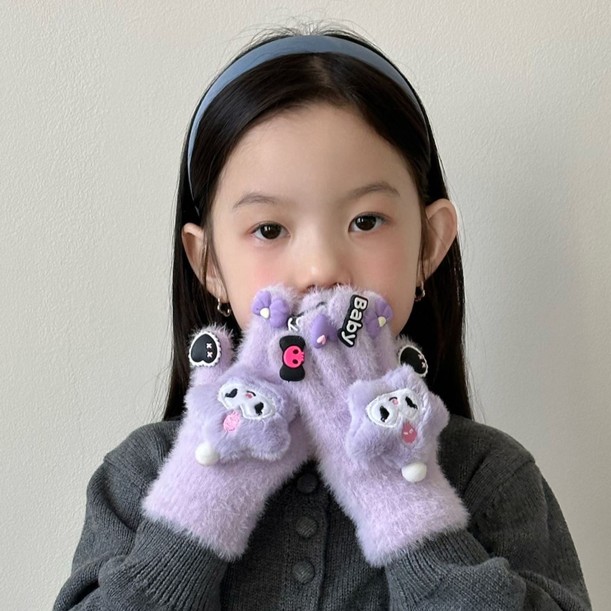 Guantes para niños otoño y invierno niñas calientes niños y niñas estudiantes de primaria escribiendo bebés cinco dedos guantes antifría de dibujos animados