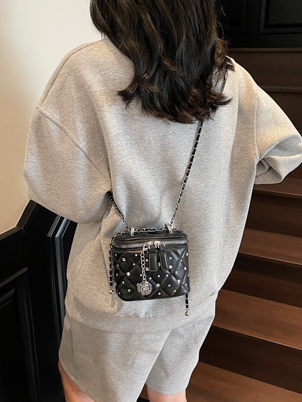 Bolso de moda coreana de estilo de diamante de cadena de estilo de fragancia para mujeres 2025 nueva caja pequeña bolsa cuadrada alta bolsa de mochila versátil