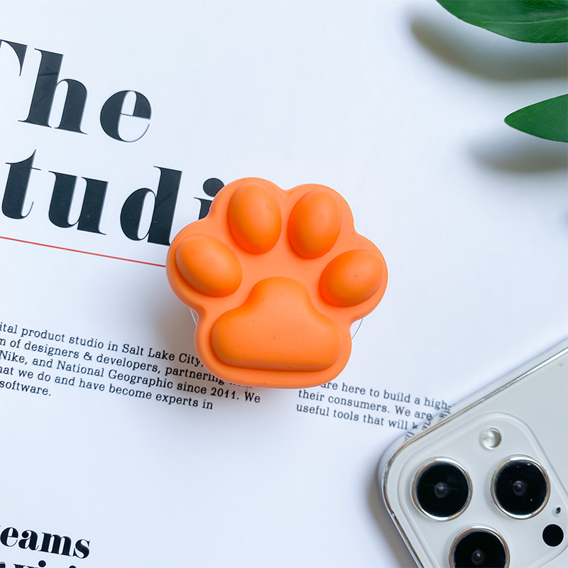 Support d'airbag pour téléphone portable avec patte de chat de simulation extensible adhésive, bureau givré de couleur unie, support paresseux et_voghion.com