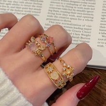 新款新中式月光石螃蟹复古宫廷风开口戒指女小众设计满钻锆石指环