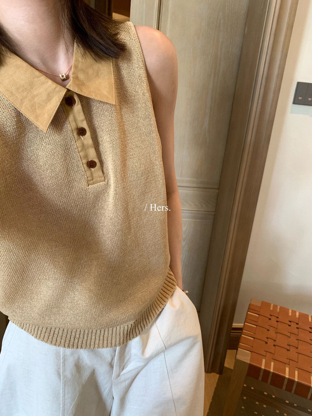 Áo len cổ lọ nữ không tay phong cách cổ điển — Màu cà phê, Vàng thẻ, màu trắng chi tiết 8