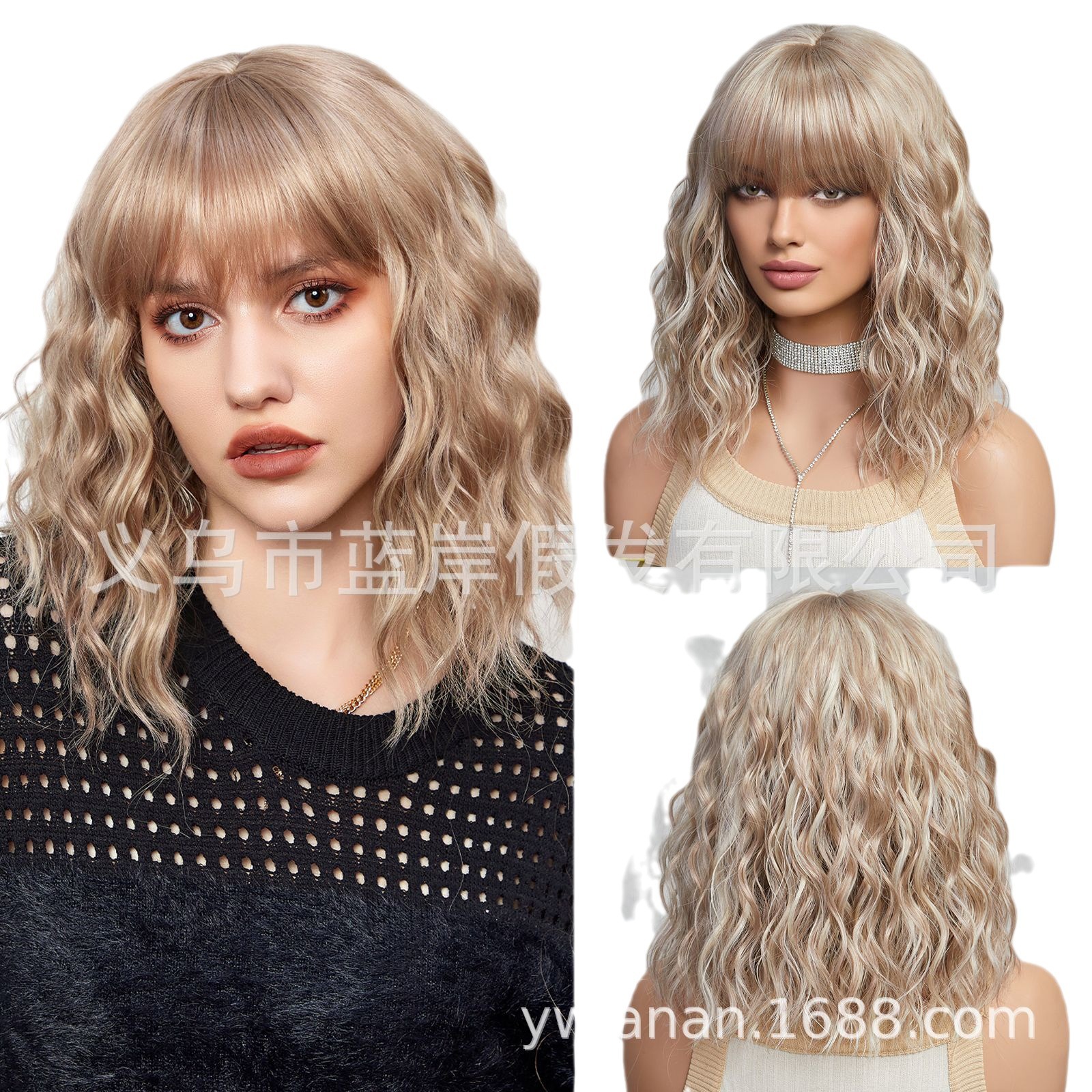 Shein transfronterizo europeo y americano Peluca de pelo corto de las mujeres de la cubierta de la cabeza completa de simulación de lana natural pequeña fábrica de pelo rizado corto rizado en stock