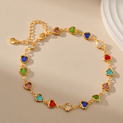 Summer New Arrival European and American Cross-Border Accessory Candy Color Heart Shaped Diamond Ethnic Style Ankle Chain Lightweight 18K Gold Plated Ankle Jewelry