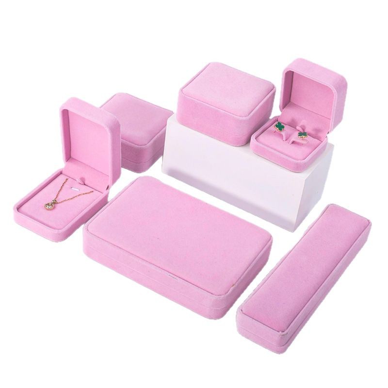 Caja de Almacenamiento de Joyas de Terciopelo Rosa con Esquinas Redondeadas, Caja para Aretes y Pulseras, Caja de Regalo para Joyas, Caja para Anillos