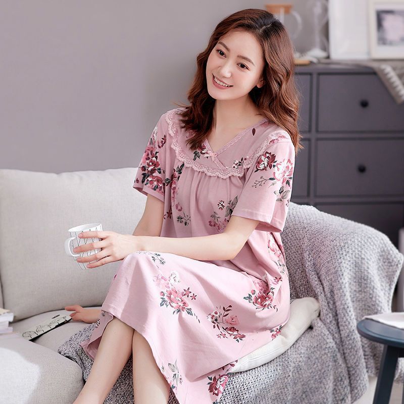 5XL Plus Size Modal Nightgown for Women Summer Cotton Silk Maternity Cotton Pajamas Mom Loose Korean Home Clothes