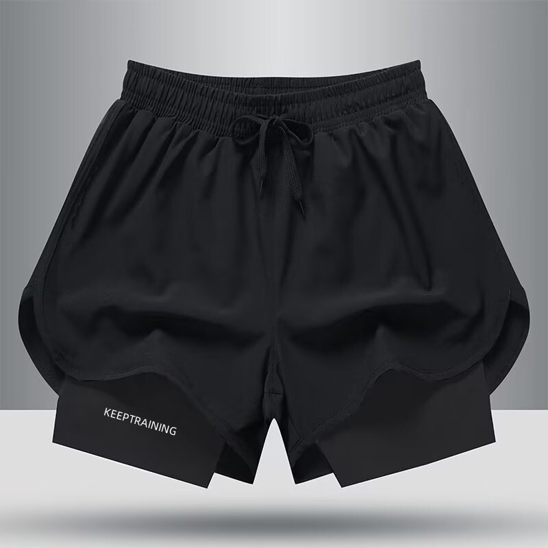 Men's American-Style Fitness Running Shorts with Lining, Faux Two-Piece Training Anti-Exposure Three-Point Basketball Casual Shorts