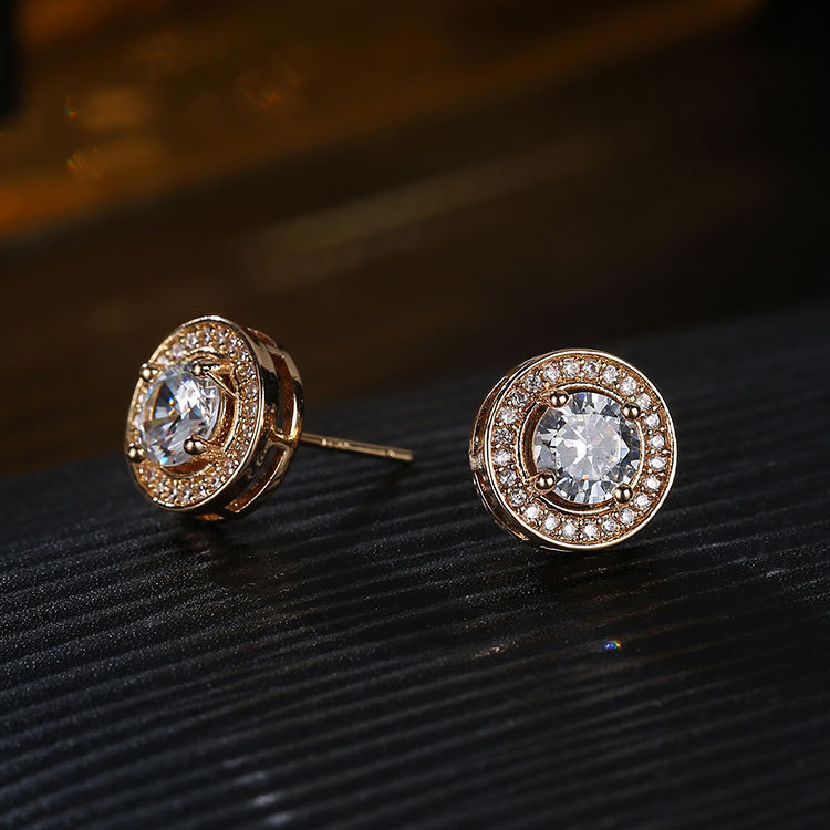 1 Pair Simple Style Commute Round Plating Inlay Copper Zircon Gold Plated Ear Studs display picture 2