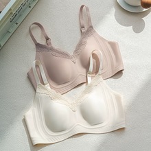 原版大胸显小粉底液内衣女法式蕾丝兔耳朵杯超薄隐形无痕凉感文胸
