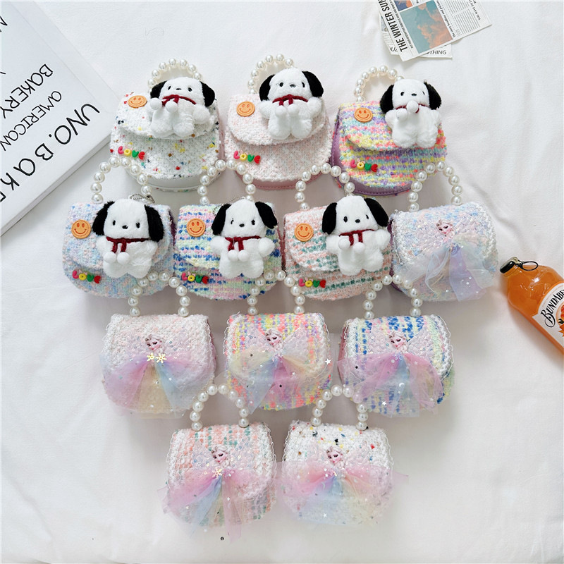 Bolsa de mensajero de los niños de lana 2023 moda lana niñas perla monedero Otoño e Invierno nuevos niños ropa grande marca bolsa