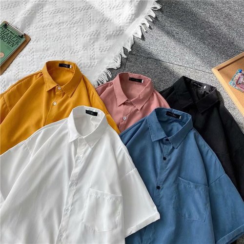 Summer Thin Chiffon Short-Sleeved Shirt Men's Loose-Fit Cargo Half-Sleeve Shirt Men's Korean Style Trendy Half-Sleeve Top