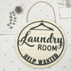 Modern minimalist style wooden hanging decoration laundry room dry cleaning shop business sign creative home store sign