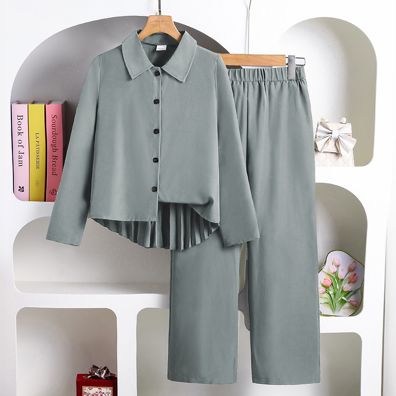 Comercio exterior ropa infantil primavera nueva moda europea y americana para niños y niñas de espalda prensada camisa de manga larga pantalones de piernas anchas