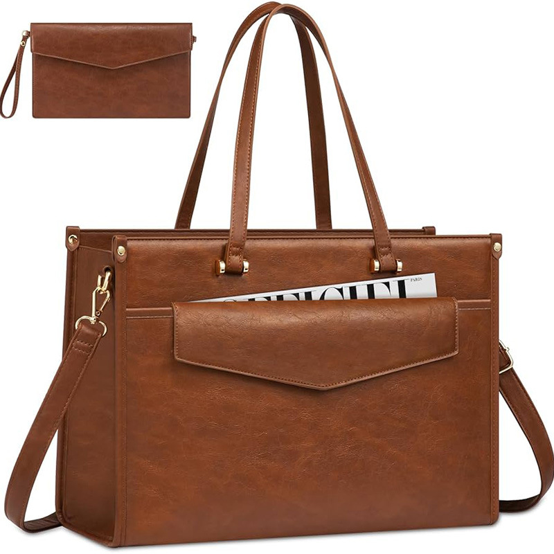 [Customized] PU Leather Women's Shoulder Bag Business Briefcase 15.6-inch Laptop Tote Bag