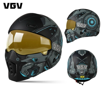 Motosiklet dəbilqələri – Full-Face Helmet, Summer Three-Quarter Helmet - s-sky-mecha-gold-plated-lenses-free-transparent-lenses-gloves-headgear