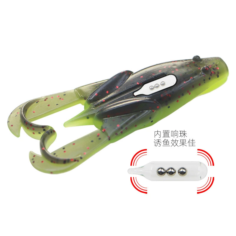 Cross -border ringing beads floating water thunder frog sub -soft bait water surface frog 75mm7.8g hit black -tilled mouth kick water frog frog