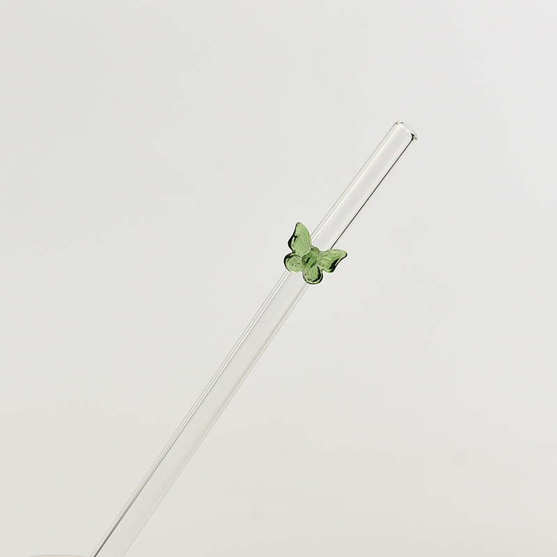 Pajita de vidrio resistente al calor de alto valor Pajita de color de vidrio de borosilicato Pajita de mariposa de color Ventas directas de fábrica
