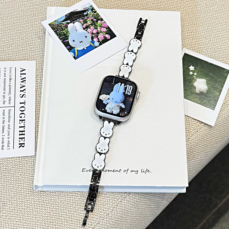 适用于苹果iwatch109876se手表带华为GT5可爱小兔金属链小米89pro|undefined