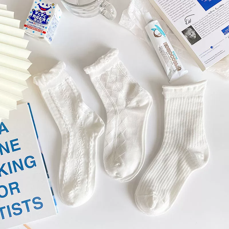 Demi-Season Tide Knee Socks, Thin White Lolita/Korean Style, Mid-Length One Size