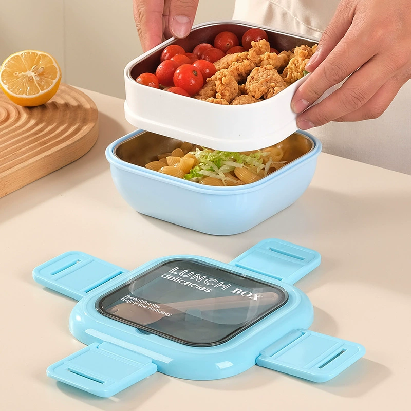 Double-layer lunch box stainless steel, plastic tableware, thermos