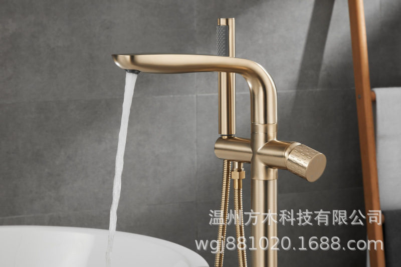 Black chrome-plated brushed gold gun gray floor-standing single-handle double-control ceramic valve core hot and cold water faucet, wooden bucket bathtub, showerhead undefined