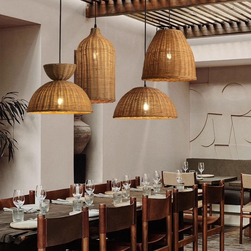 Araña de ratán Personalidad creativa Wabi-Jifeng Homestay Arte tejido Pantalla Lámparas antiguas Lámpara de decoración de restaurante de hotel