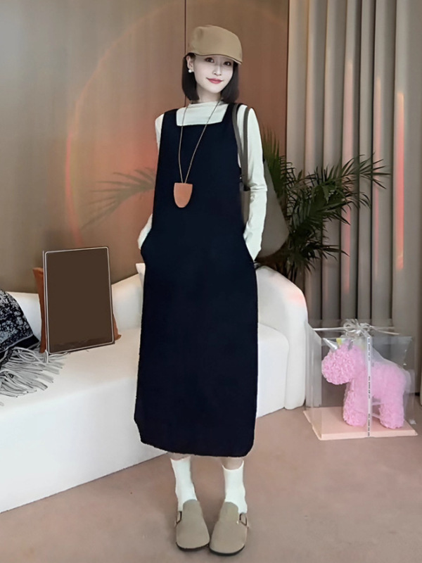 韩系chic高级感套装2025新款春秋绝美背带套装连衣裙子长裙两件套|undefined