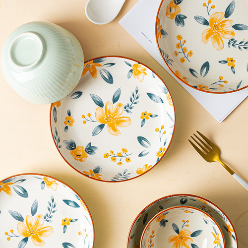 尚行知是陶瓷吃饭碗日式家用汤碗面碗盘子好看的餐具新款碗碟套装