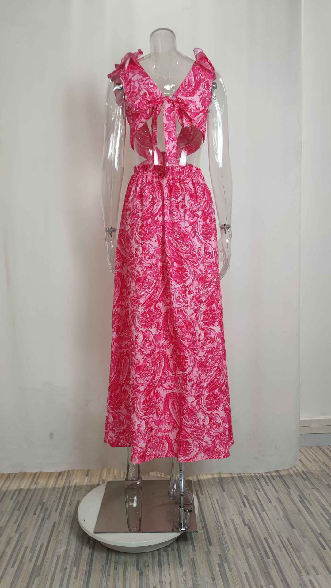 Vacation Style Wholesale Women's Vacation Printing Pleated Printing Holiday Beach V Neck Sleeveless Regular Dress