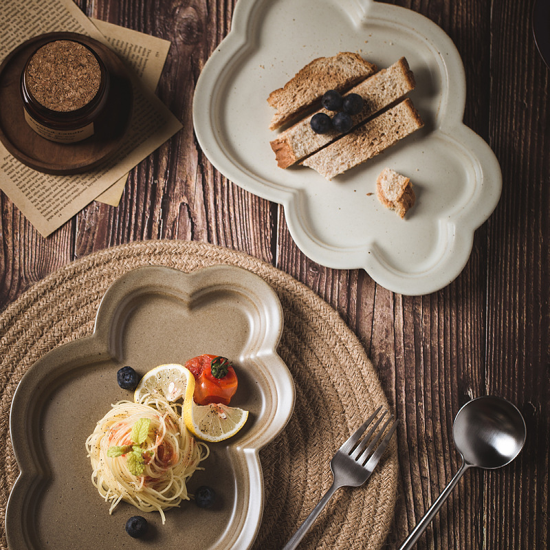 Original Jingdezhen stoneware cloud plate solid color high-quality Japanese ceramic tableware hotel pastry plate