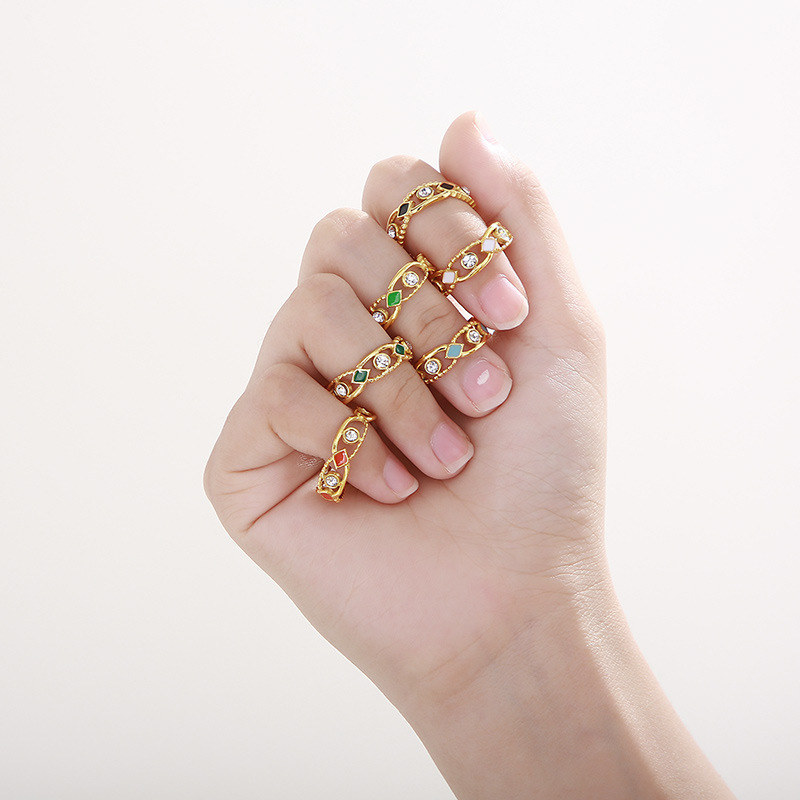 18K Gold Plated Plating Material Rhinestones Inlay Material Open Ring Classification Daily Occasion PVD Coated 18K Gold Plated Geometric Stainless Steel Resin Fashion Waterproof Non Tarnish Open Ring