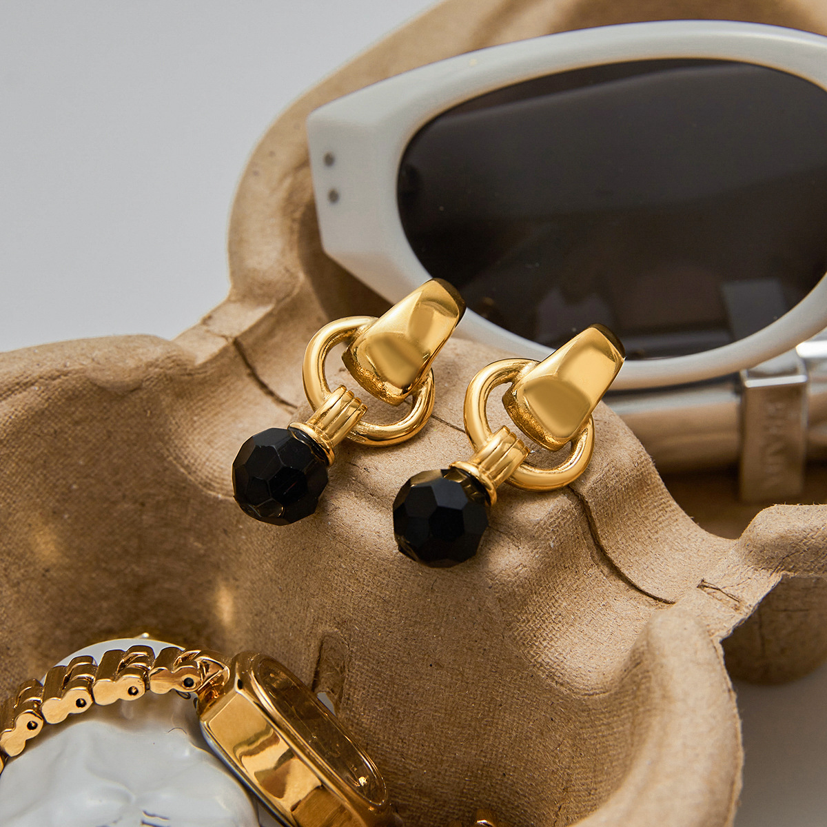 Stainless Steel Black Crystal Earrings Titanium Steel Earrings