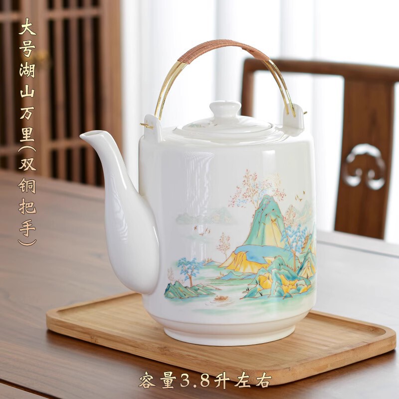 ティーポットセラミック家庭用ケトル大型コールドケトル高温耐性磁器ティーポット大容量コールド景徳鎮シングルポット磁器ティーポット|undefined