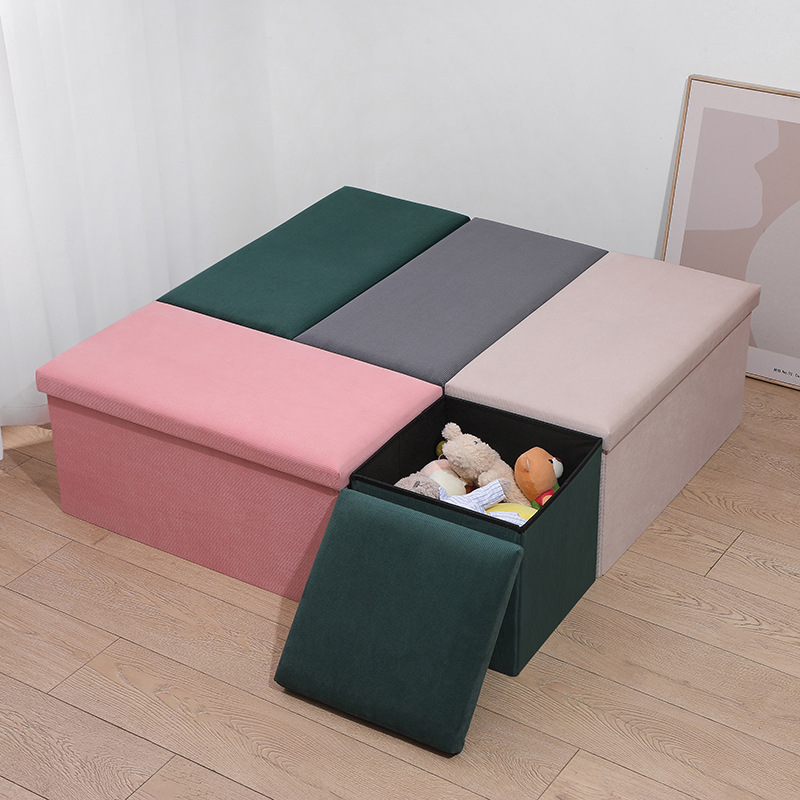European-style Multifunctional Organizing Storage Box Storage Stool Hot-selling Sitable And Foldable Vertical Grain Velvet Storage Stool
