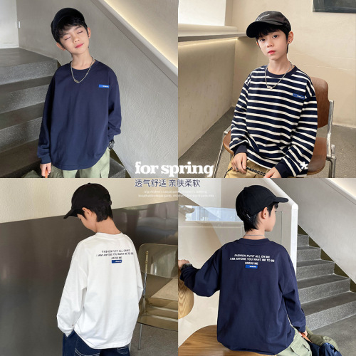 Haimajia boys' trendy pure cotton long-sleeved T-shirt tops children's 2024 spring and autumn new Korean style children's clothing bottoming shirt
