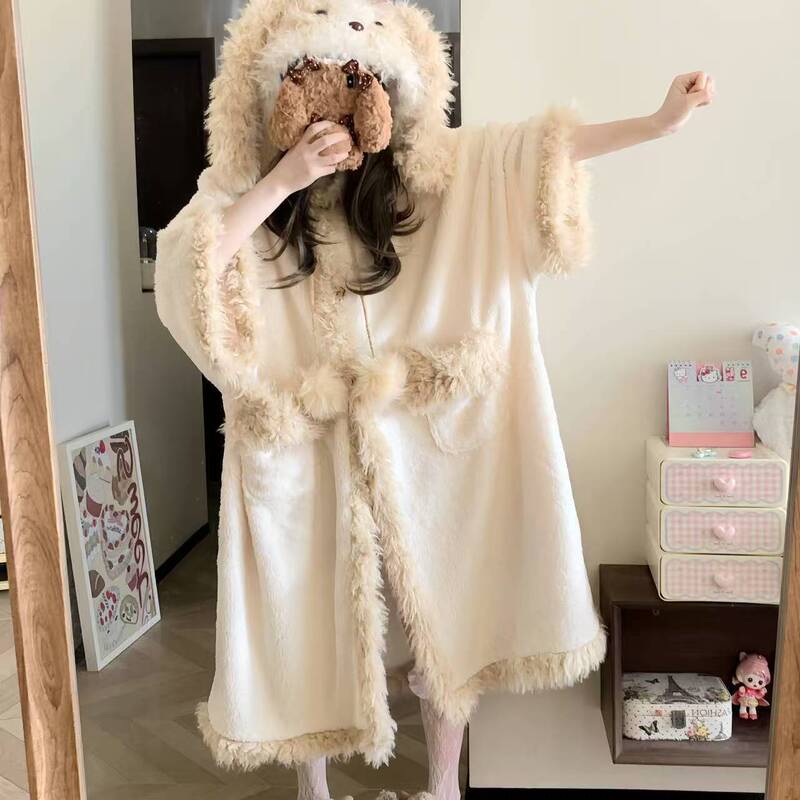 Furry and Cute Puppy Coral Velvet Winter Pajamas for Women 2025 New Hot Style Fleece-Lined and Thickened Home Wear Set